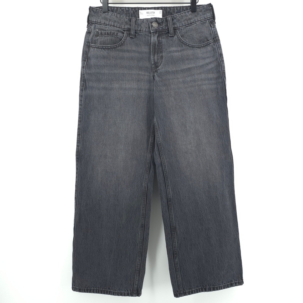 Hollister Low-Rise Baggy Women Jeans 4S W27 Short Black Faded Wide Leg Grunge